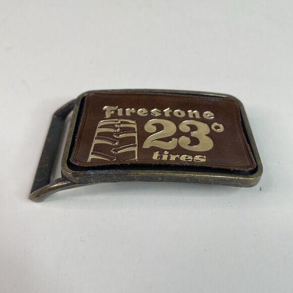 Vintage Firestone 23 Degree Tire Belt Buckle, Metal And Leather, - Picture 2 of 5